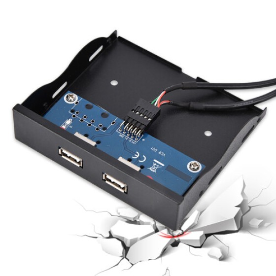 3.5-inch USB 2.0 Dual-Port 9-Pin Tinned Copper Wire Floppy Drive Front Panel